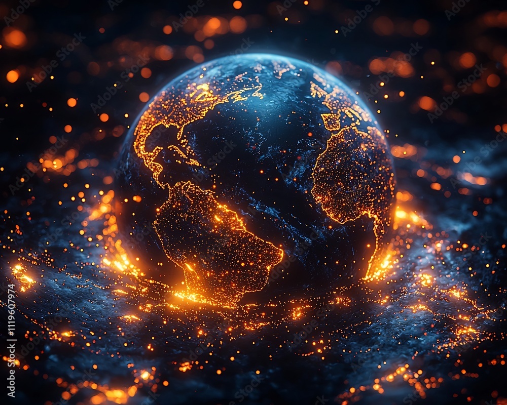 Canvas Prints vibrant digital data streams surrounding the planet earth symbolizing global technology and innovati