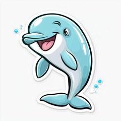 Naklejka premium Happy cartoon dolphin leaping playfully, isolated on white.