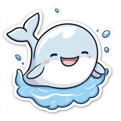 Happy cartoon whale splashing in water.