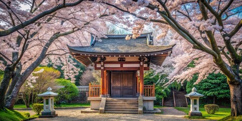 Beautiful and serene small Japanese shrine surrounded by cherry blossoms , Japan, shrine, traditional, beauty