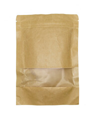 Front side ,craft paper bag with clear display window and ziplock isolated on white background