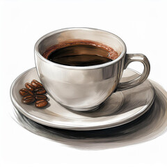 A digital painting of a cup of coffee on a white background