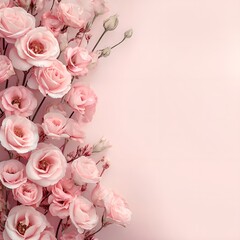 Postcard with a beautiful flower pink Lisianthus. Space for text.