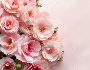 Postcard with a beautiful flower pink Lisianthus. Space for text.