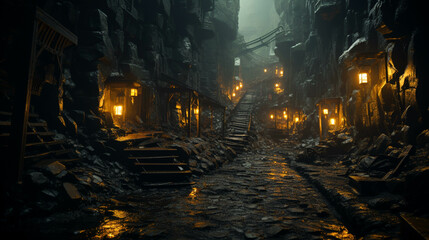 Obraz premium Coal mining Old machinery industry