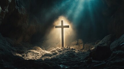 Fototapeta premium Golgotha. Holy cross shining and symbolizing the death and resurrection
