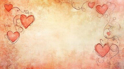  Romantic background with hand-drawn red hearts and swirls, creating a charming and soft design for Valentine's or love-themed projects.