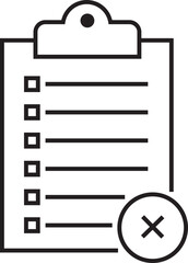Checklist icon with check mark document gear pencil tables analytics questionnaire notes and notebooks on a clipboard symbol line vector isolated on transparent background.