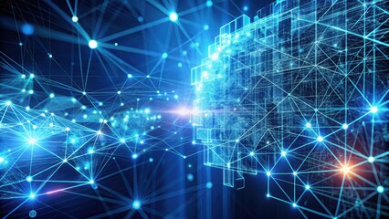 Fototapeta premium Abstract render of artificial intelligence technology background with wireframes and particles