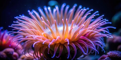 Anemone sea creature macro night shot, anemone, sea creature, underwater, marine life, close-up, colorful, ocean