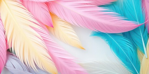 Obraz premium Pastel coloured feathers arranged in an abstract background, peaceful, soft
