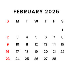 February 2025 Calendar png transparent background

