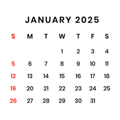 Januari 2025 Calendar png transparent background
