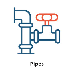 Pipes Vector Two Colors Outline Icon. Eps 10 File 