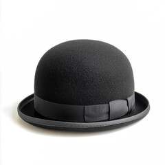 Black bowler hat isolated on white background.