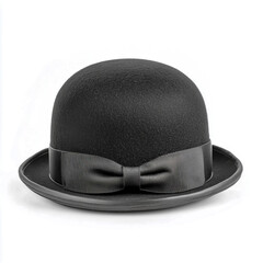 Black bowler hat isolated on white background.