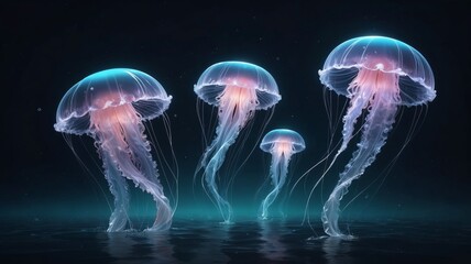 Naklejka premium glowing jellyfish underwater