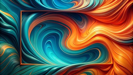 Fototapeta premium Abstract Swirling Hues A Vibrant Composition of Teal and Orange Fluid Forms Framed in Bronze