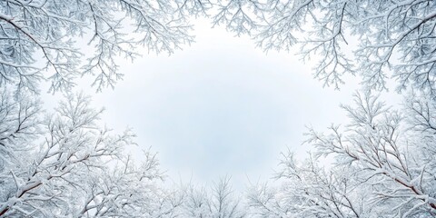 Obraz premium Winter Wonderland Snow-Covered Branches Frame a Serene Sky