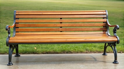 Classic wooden park bench with sturdy metal legs , park bench, wooden, metal, outdoor furniture, vintage, traditional