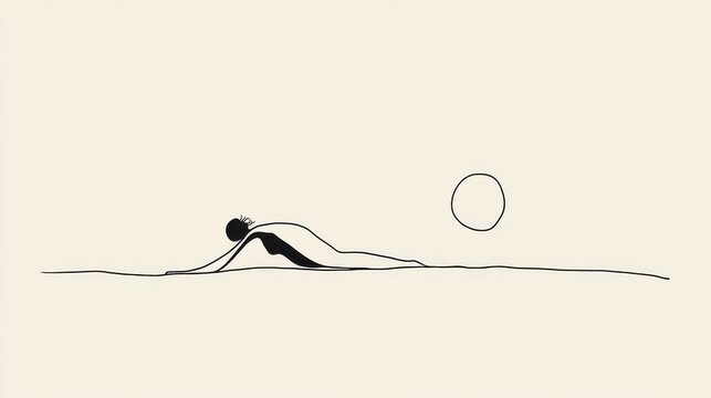recommend clip art: Minimalist line drawing of a woman relaxing on a beach at sunset.