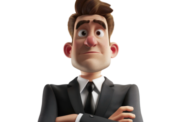 Confident Cartoon Businessman in 3D Render: Perfect for Corporate Concepts and Creative Projects