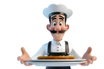 3D Render of a Friendly Cartoon Waiter Isolated on White Background Perfect for Restaurant and Hospitality Promotions