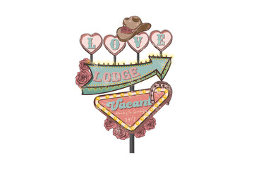 Love lodge, Western Valentine Sublimation Design