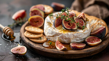 Naklejka premium Baked Camembert with Figs and Honey: A Delicious Food Photography