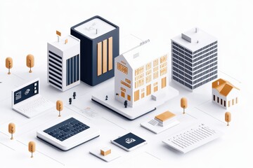 Obraz premium Urban development and economic stability isometric visual insights