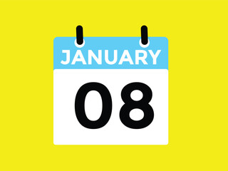 January 8 Calendar Day or Calender Date for Deadlines or Appointment. Calendar vector icon. Deadline. Date. 
