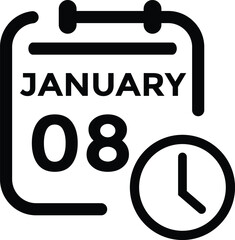 January 8 Calendar Day or Calender Date for Deadlines or Appointment. Calendar vector icon. Deadline. Date. 
