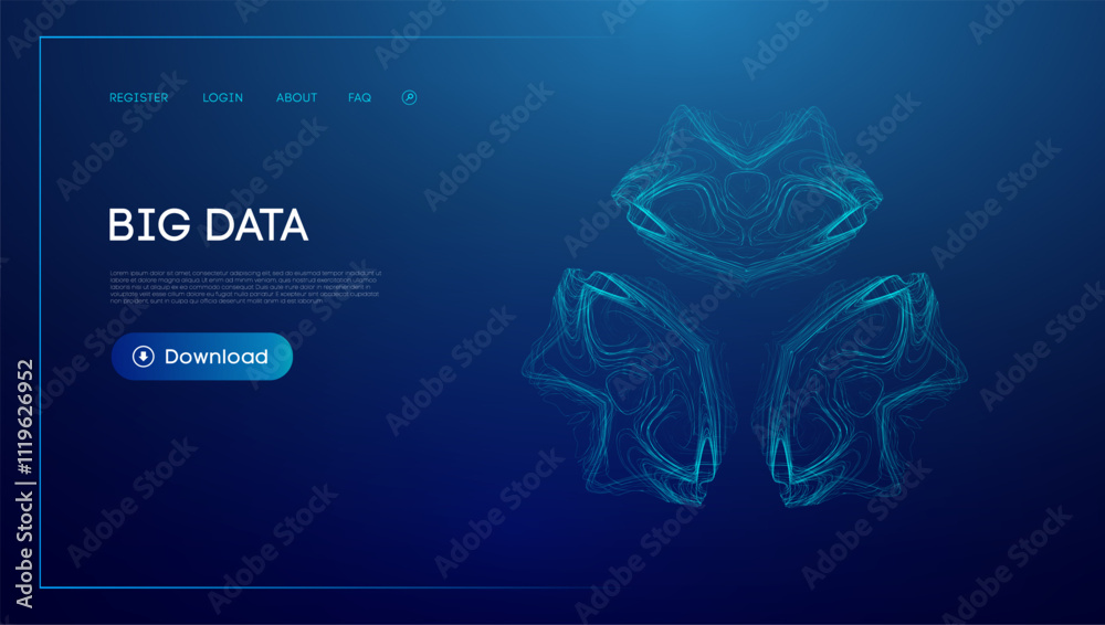 Poster big data abstract blue visualization. data analytics and technological integration.