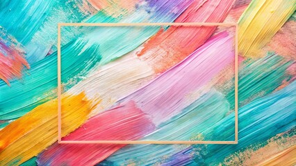 Fototapeta premium Vibrant Abstract Paint Strokes with a Golden Rectangular Frame for Design Inspiration