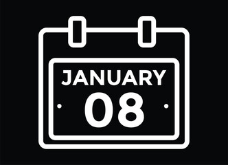 January 8 Calendar Day or Calender Date for Deadlines or Appointment. Calendar vector icon. Deadline. Date. 
