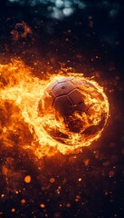 Fototapeta premium Fiery Soccer Ball A Blazing Symbol of Passion, Action, and Intensity on Black Background