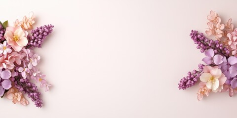 Exquisite Arrangement of Cherry Blossoms and Lilacs on Soft Pink Background for Elegant Decor and Floral Design Inspiration