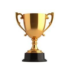 Gold trophy cup with elegant handles on black base
