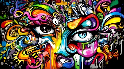 Abstract Colorful Eyes Artistic Graffiti Wall Art
