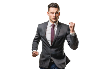 Determined Businessman with Clenched Fists Ready to Conquer Challenges in the Corporate World