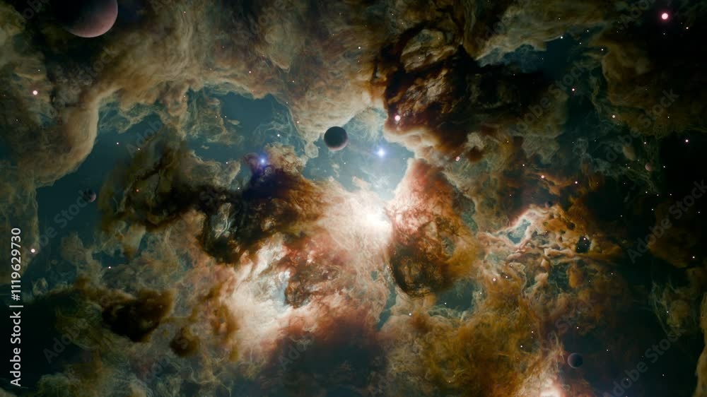 Wall mural nebula in outer space, planets and galaxy, 3d animation