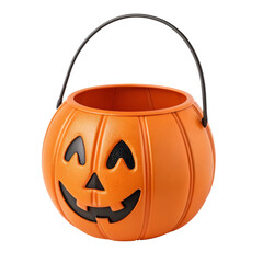 Halloween pumpkin bucket with smiling face and black handle