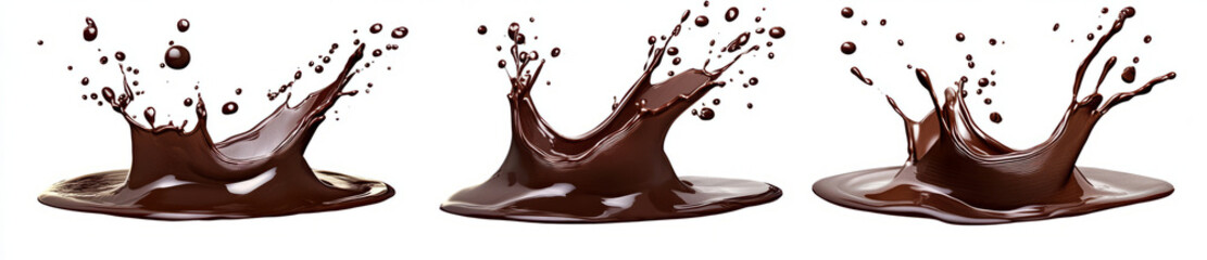 Set of chocolate splashes isolated on a white background,