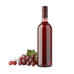Obraz premium Isolated Red Wine Bottle with Grapes and Leaf