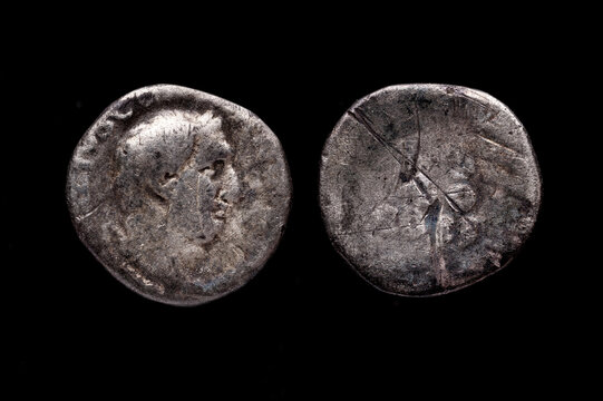 Roman coin, AR Denarius,Vitellius, Rome mint, 69 AD., Ancient roman coin with portrait of emperor isolated on black