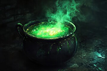 A cauldron bubbling with a mysterious green potion, perfect for Halloween.
