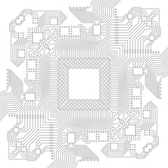 Futuristic circuit board line art. Electronic connections and modern technology.
