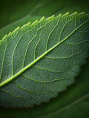 Fototapeta premium Close-up of a single green leaf showing intricate vein details.
