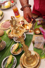 south indian lamp also called kuthu vilaku or kamatchi amman vilaku 