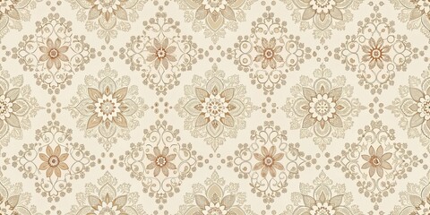 Elegant Beige and Brown Floral Damask Pattern Seamless Design for Textile or Wallpaper